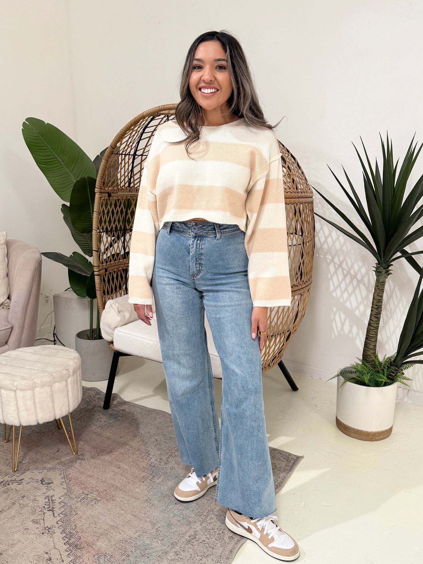 Hailey Knit Striped Crop Pullover