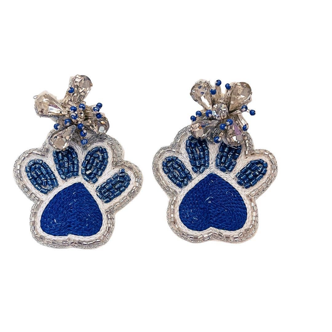 Blue/White Paw Earrings