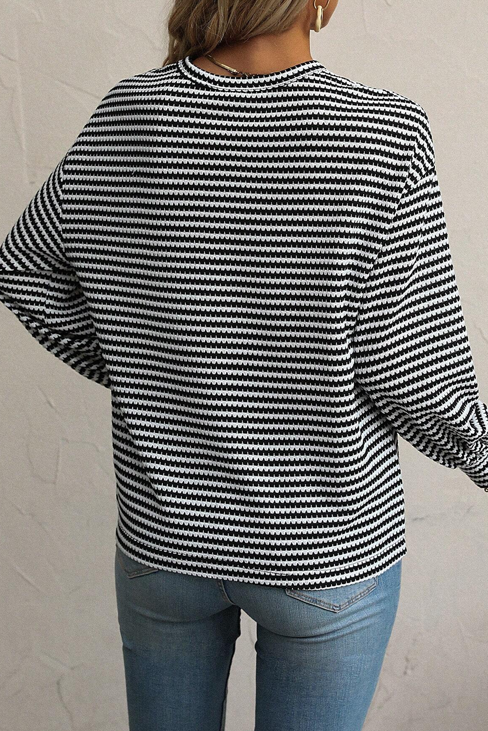 Stripe Round Neck Long Sleeve Top