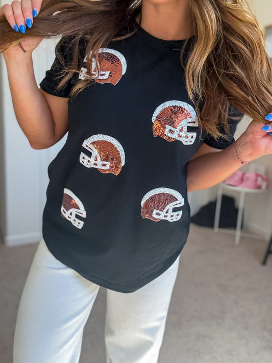 Sequin Football Helmet Game Day Tee