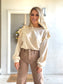 Ruffle Shoulder Long Sleeve Blouse