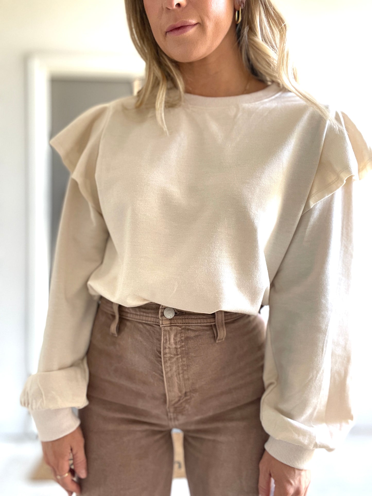 Ruffle Shoulder Long Sleeve Blouse